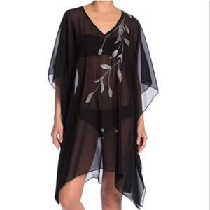 Natural Impressions Beaded Leaf Kaftan Swim Cover Up One Size NWT